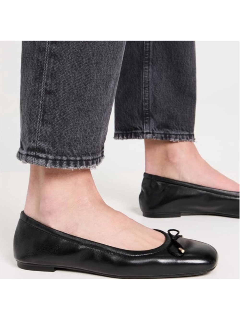 Stuart Weitzman Black Bardot Leather Ballet Flats Shoes Size 8 - Picture 4 of 11